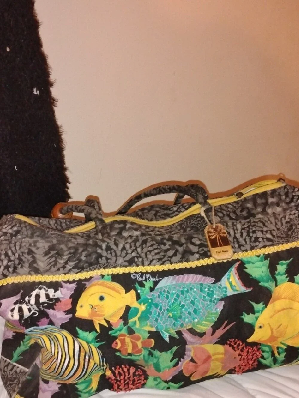 Colorful Fish-Print Tote Bags in Black & Yellow - Paul Brent